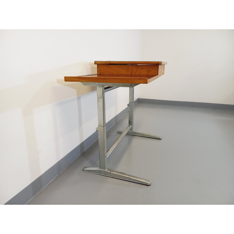 Vintage wood and steel adjustable desk, 1970