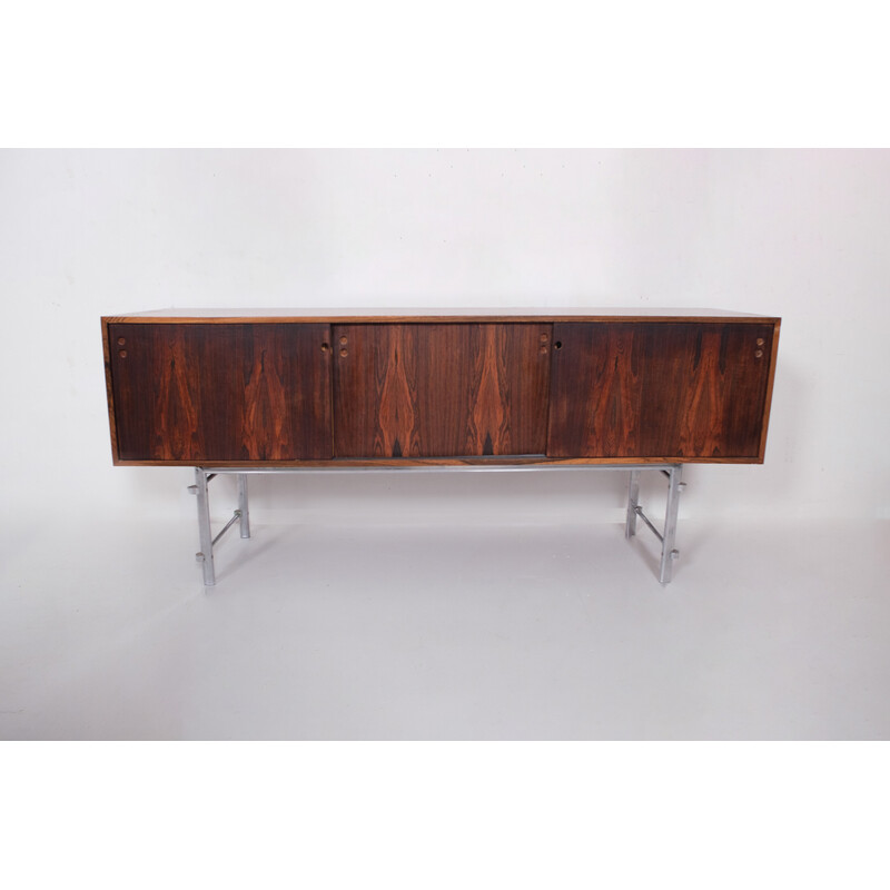 Vintage rosewood and chrome highboard by Jan Lunde Knudsen for Gunnar Sørlie, 1960