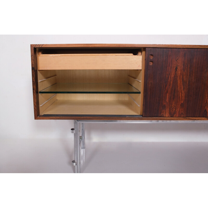 Vintage rosewood and chrome highboard by Jan Lunde Knudsen for Gunnar Sørlie, 1960