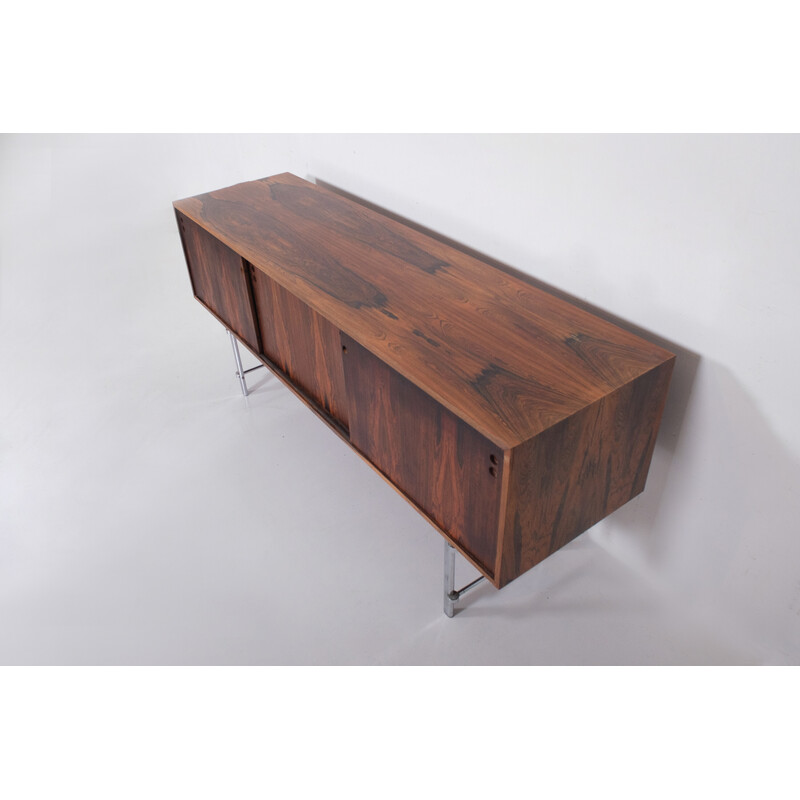 Vintage rosewood and chrome highboard by Jan Lunde Knudsen for Gunnar Sørlie, 1960