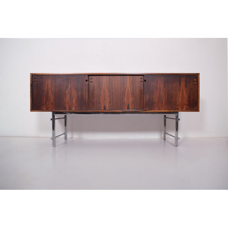 Vintage rosewood and chrome highboard by Jan Lunde Knudsen for Gunnar Sørlie, 1960