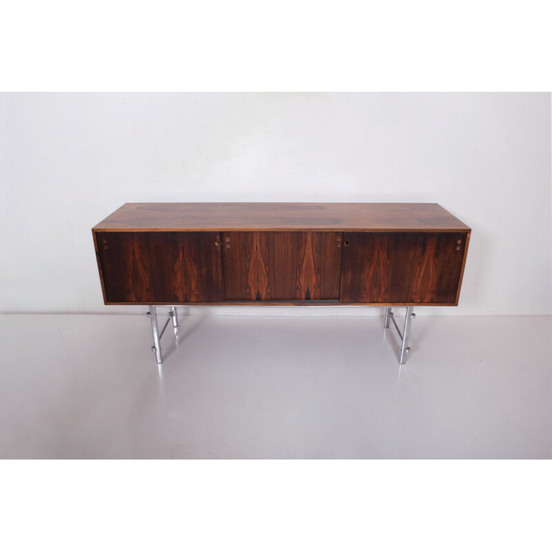 Vintage rosewood and chrome highboard by Jan Lunde Knudsen for Gunnar Sørlie, 1960