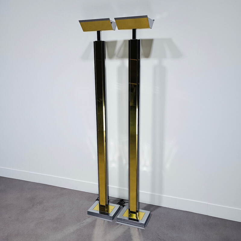 Pair of vintage brass and chrome floor lamps, 1980s