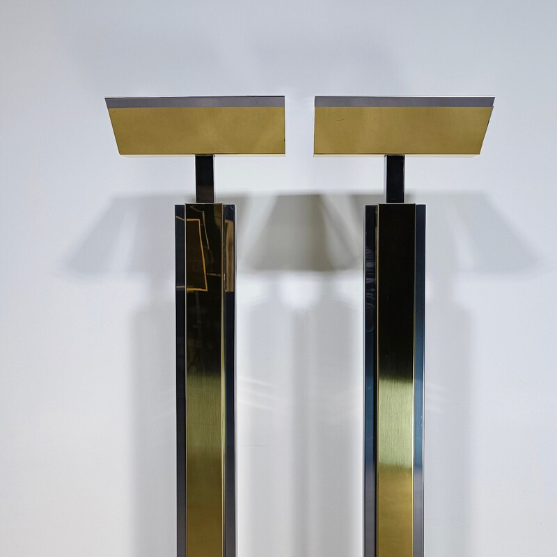 Pair of vintage brass and chrome floor lamps, 1980s