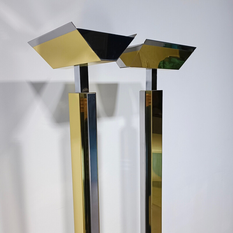 Pair of vintage brass and chrome floor lamps, 1980s