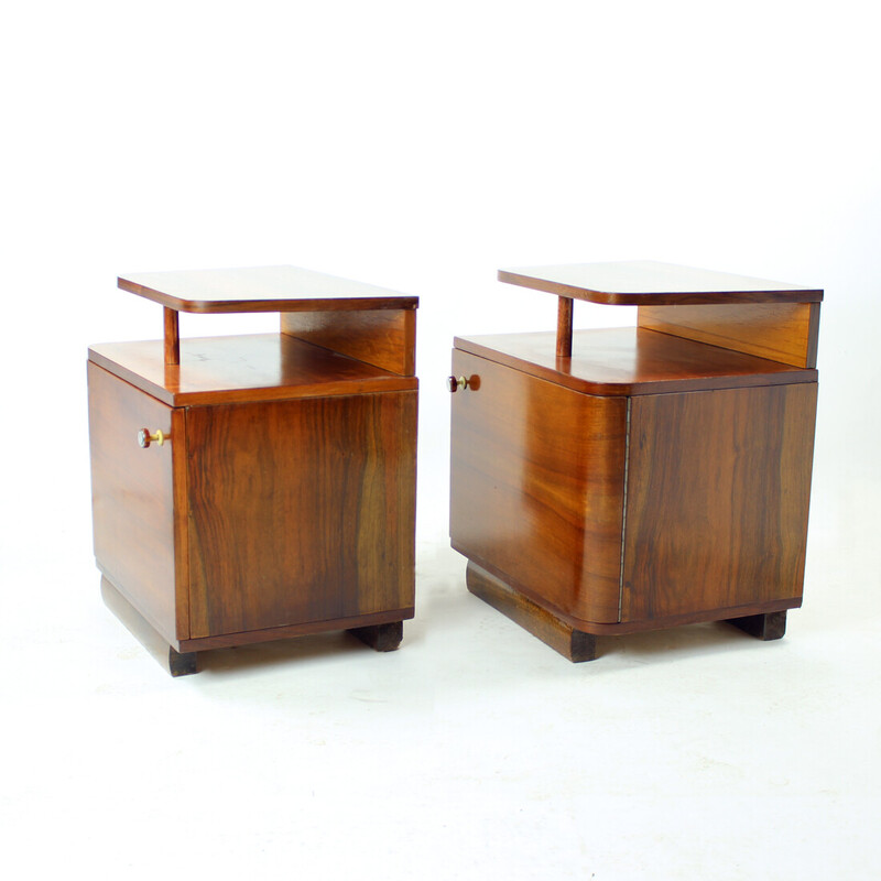 Pair of vintage Art Deco walnut night stands for Up Zavody, Czechoslovakia 1930s