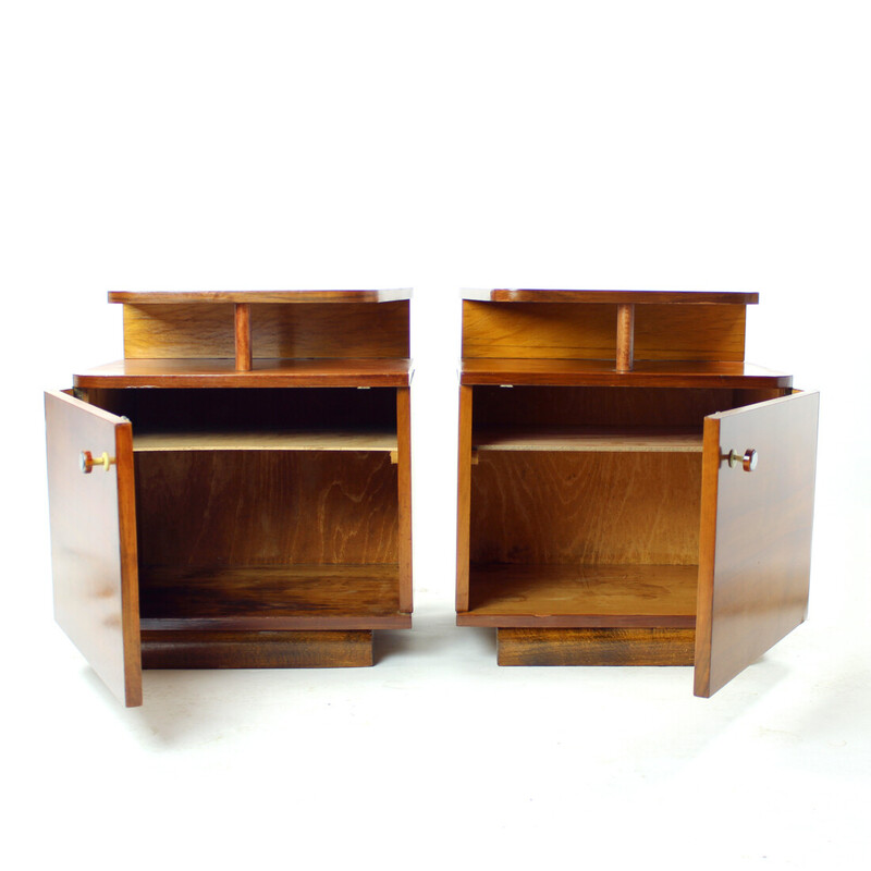 Pair of vintage Art Deco walnut night stands for Up Zavody, Czechoslovakia 1930s