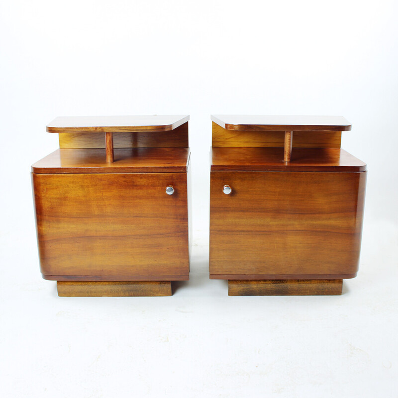 Pair of vintage Art Deco walnut night stands for Up Zavody, Czechoslovakia 1930s