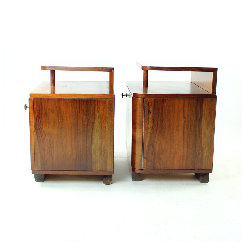 Pair of vintage Art Deco walnut night stands for Up Zavody, Czechoslovakia 1930s