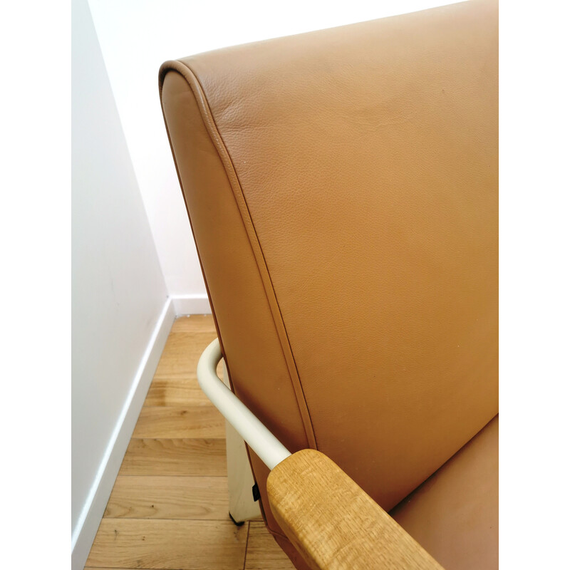 Vintage armchair in metal, wood and brown leather by Jean Prouvé for Vitra, 1939s