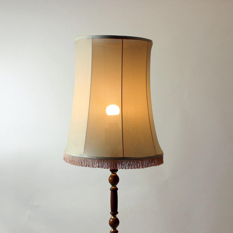 Vintage floor lamp in oak and brass, Czechoslovakia 1950s