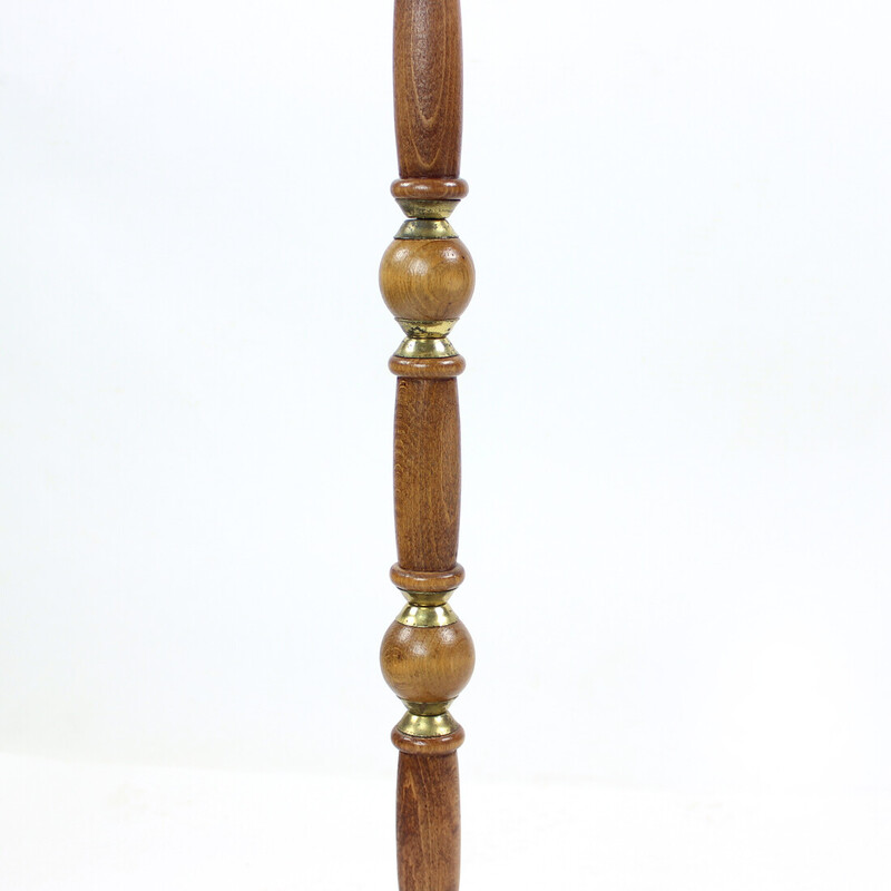 Vintage floor lamp in oak and brass, Czechoslovakia 1950s