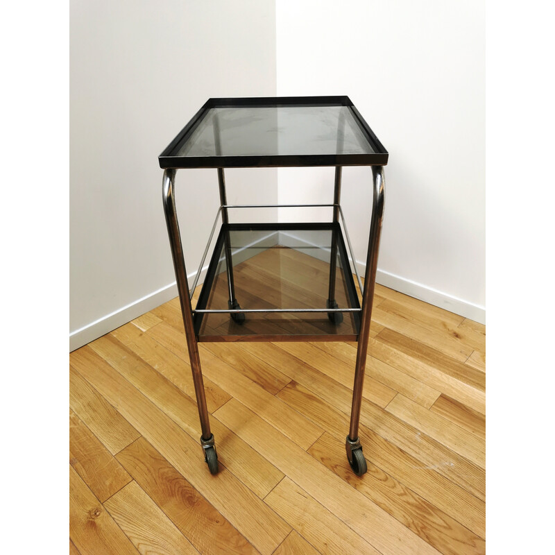 Vintage chrome steel and glass serving table, 1950-1960s