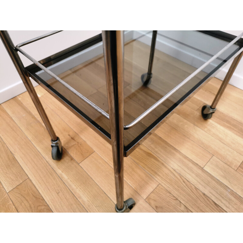 Vintage chrome steel and glass serving table, 1950-1960s