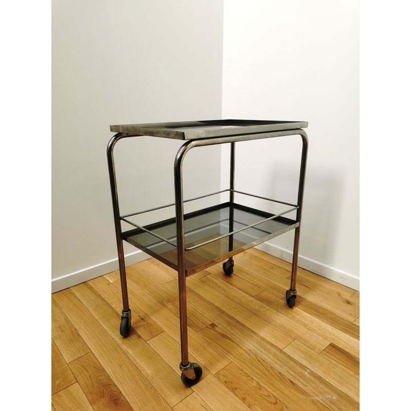 Vintage chrome steel and glass serving table, 1950-1960s