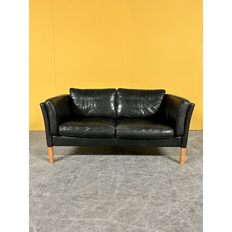 Vintage black leather sofa, Denmark 1960s