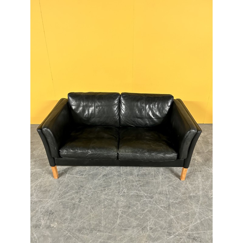 Vintage black leather sofa, Denmark 1960s