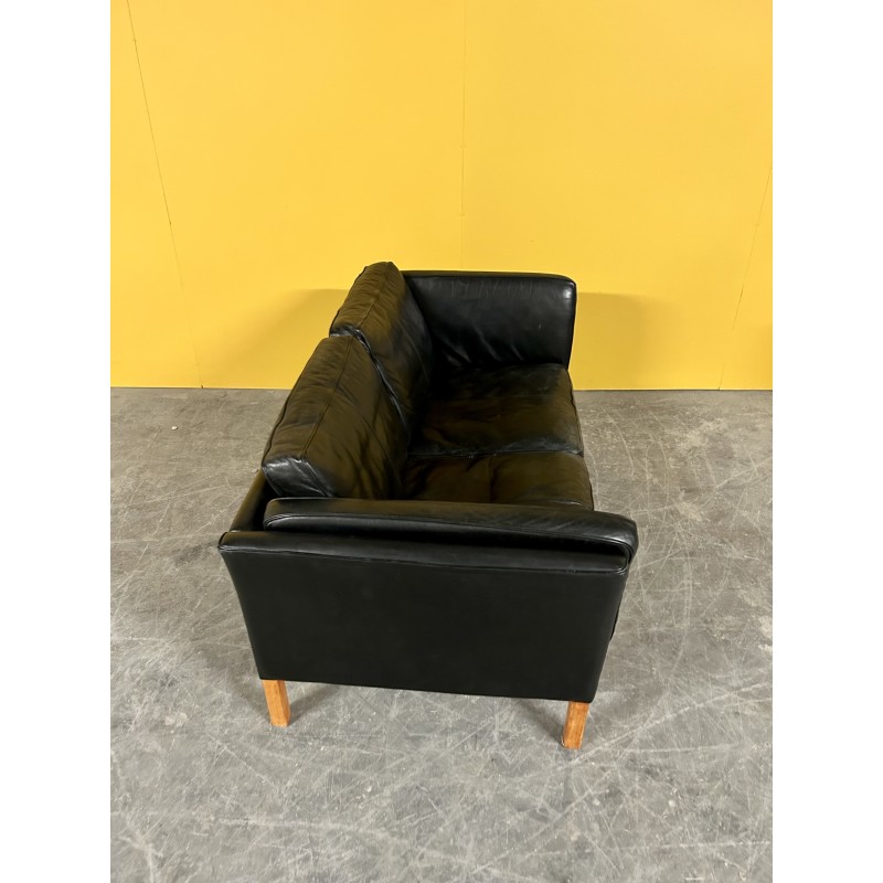 Vintage schwarzes Ledersofa, Dänemark 1960s