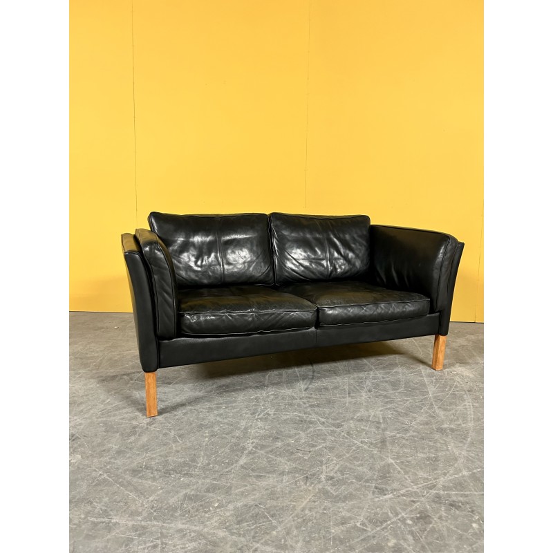 Vintage black leather sofa, Denmark 1960s