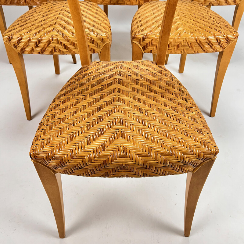 Vintage birch and wicker chairs, Italy 1980s