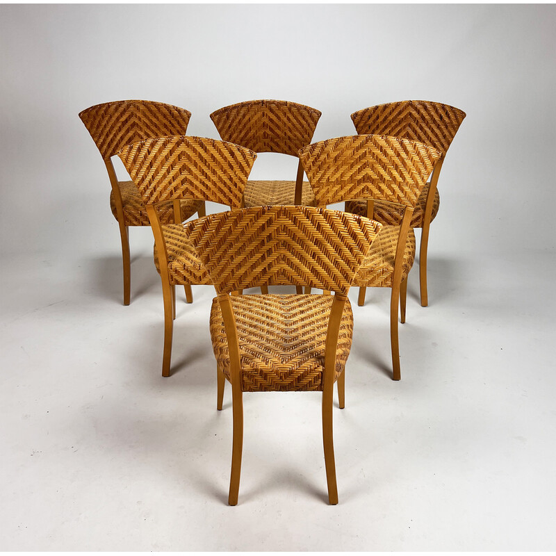 Vintage birch and wicker chairs, Italy 1980s