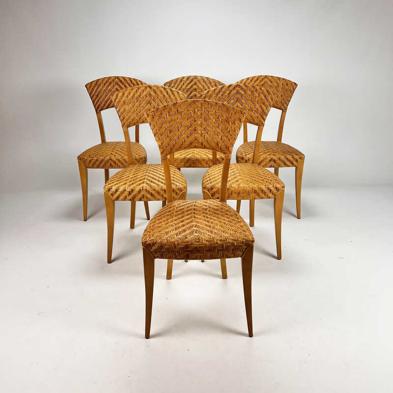 Vintage birch and wicker chairs, Italy 1980s