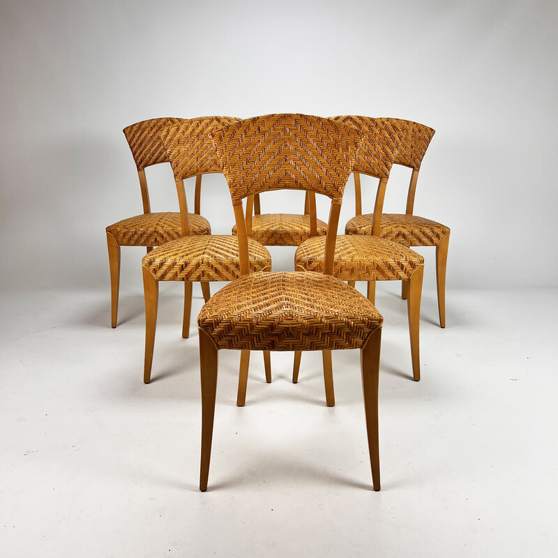 Vintage birch and wicker chairs, Italy 1980s