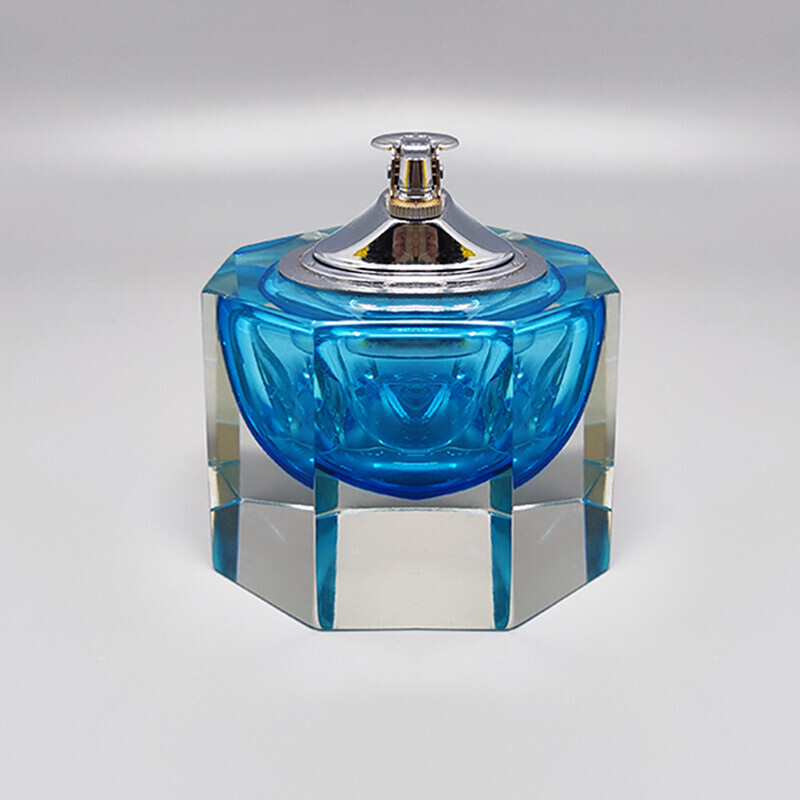 Briquet de table vintage en verre de Murano bleu par Flavio Poli pour Seguso, Italie 1960