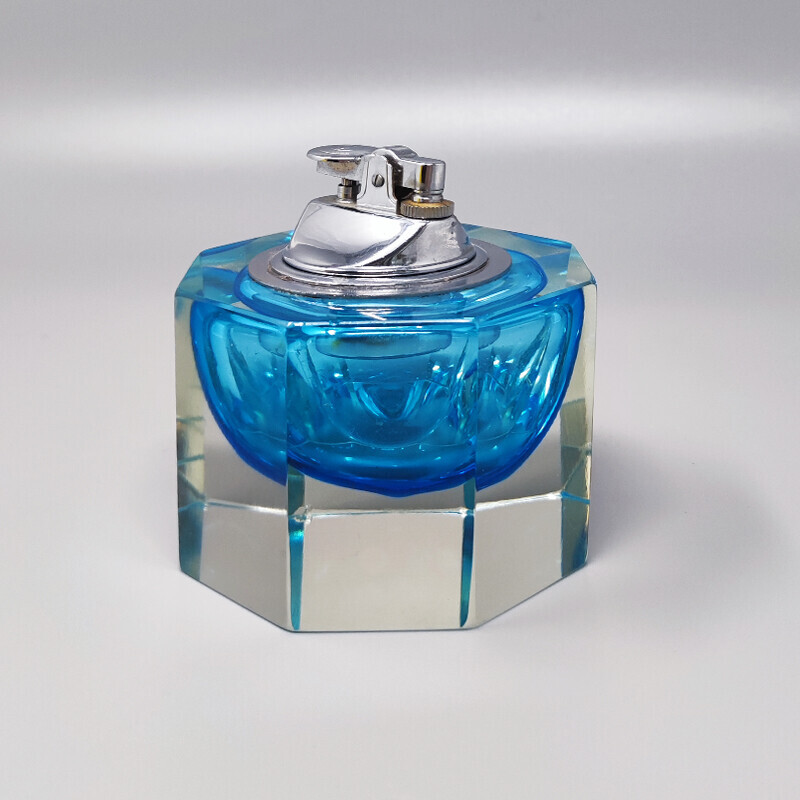 Vintage table lighter in blue Murano glass by Flavio Poli for Seguso, Italy 1960s