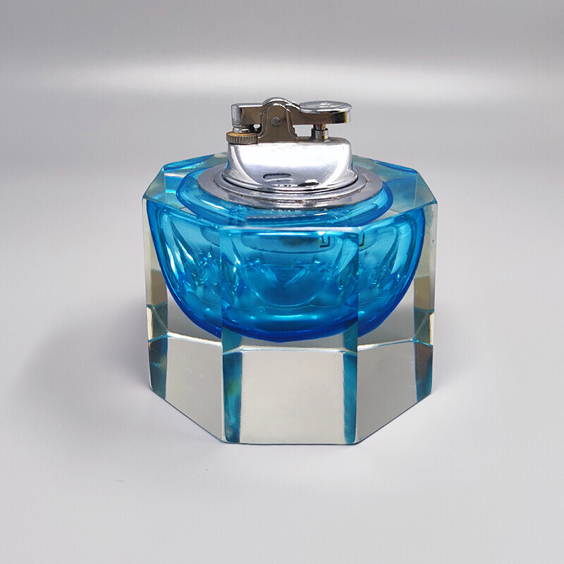 Encendedor de mesa vintage en cristal de Murano azul de Flavio Poli para Seguso, Italia años 60