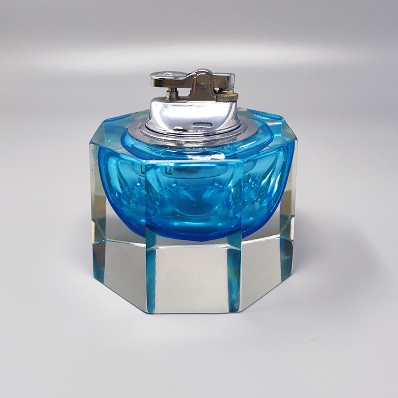 Briquet de table vintage en verre de Murano bleu par Flavio Poli pour Seguso, Italie 1960