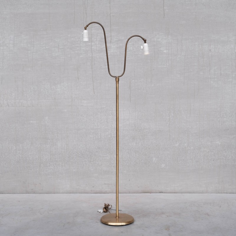 Vintage adjustable brass floor lamp, Denmark 1950s