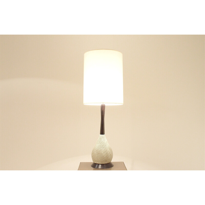 Ceramic and teak table lamp - 1950s