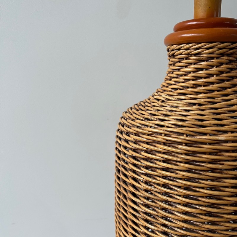 English vintage rattan and cane floor lamp, 1990s