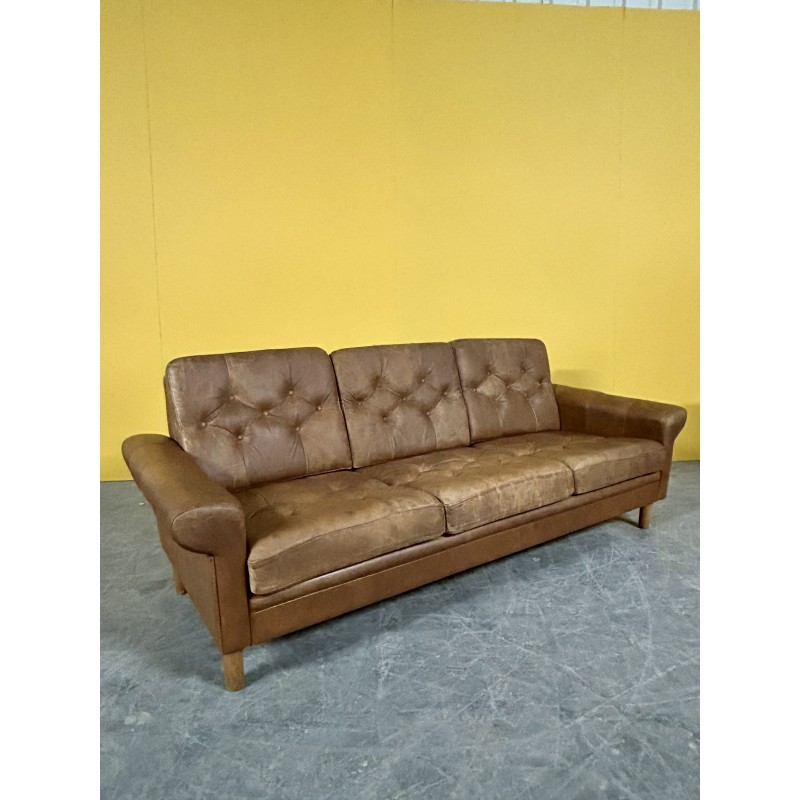 Danish vintage brown leather living room set, 1960s