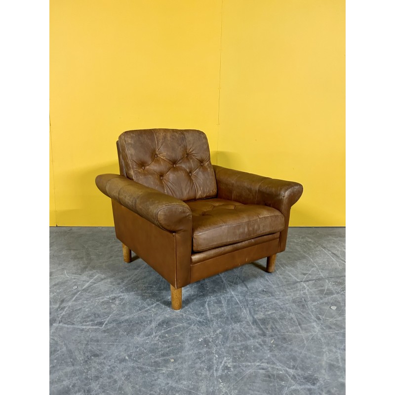 Danish vintage brown leather living room set, 1960s