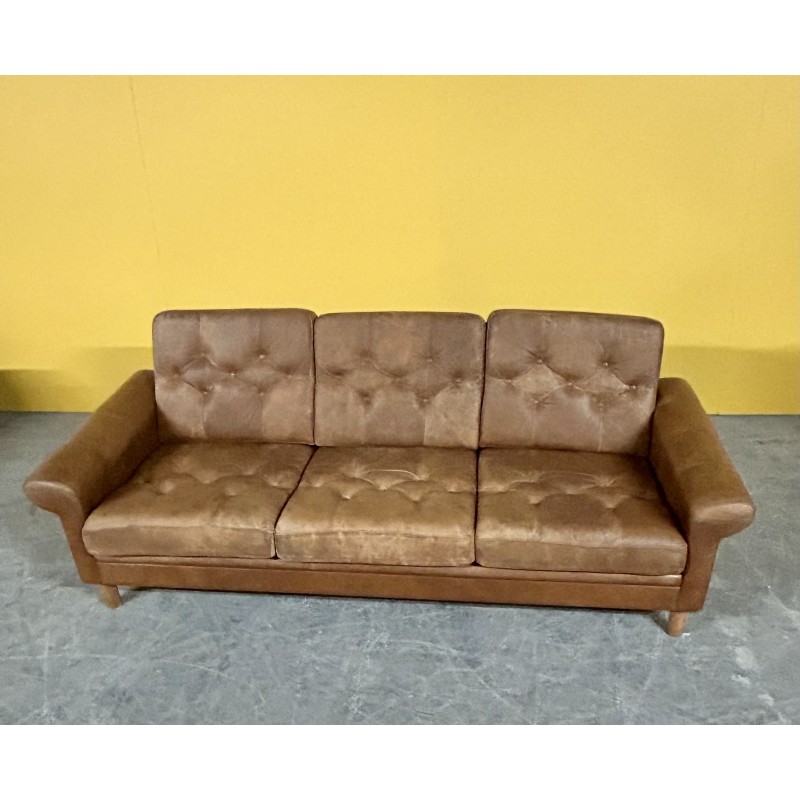 Danish vintage brown leather living room set, 1960s