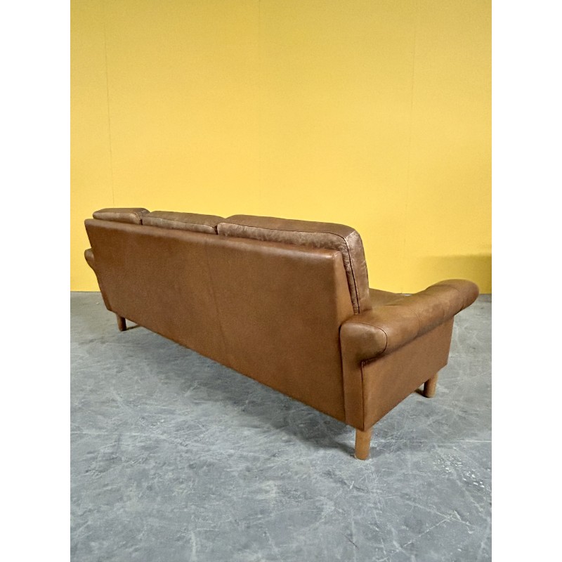 Danish vintage brown leather living room set, 1960s