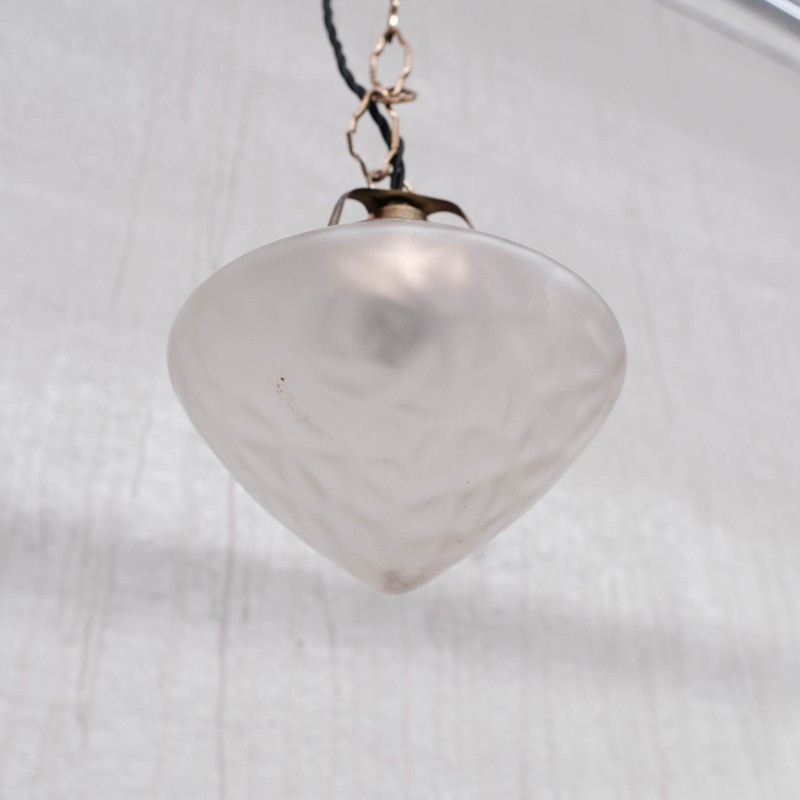 Mid-century opaque glass and brass pendant lamp, France 1960s