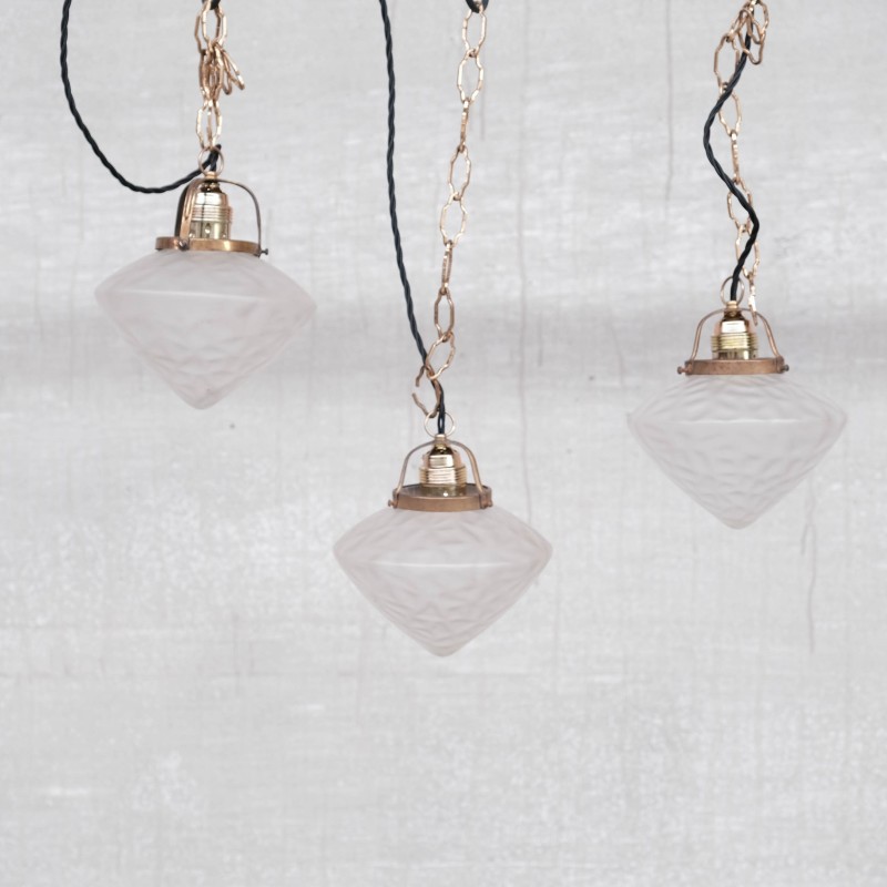 Mid-century opaque glass and brass pendant lamp, France 1960s