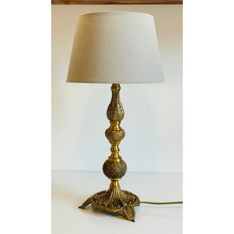 Vintage lamp in solid brass and fabric