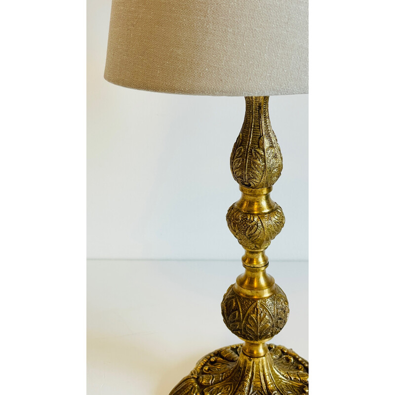 Lampada vintage in ottone massiccio e tessuto