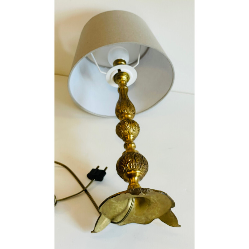 Vintage lamp in solid brass and fabric