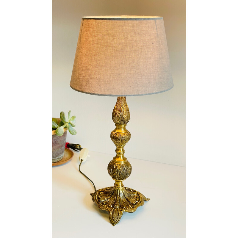 Vintage lamp in massief messing en stof