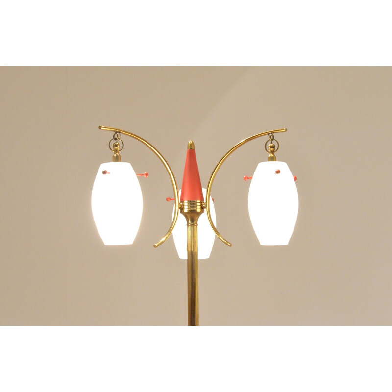 Lampadaire Tripode italien en Laiton & Opaline - 1950