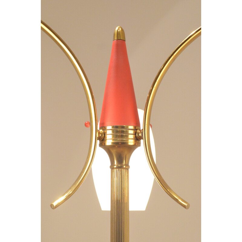 Brass & opaline italian tripod floor lamp - 1950s