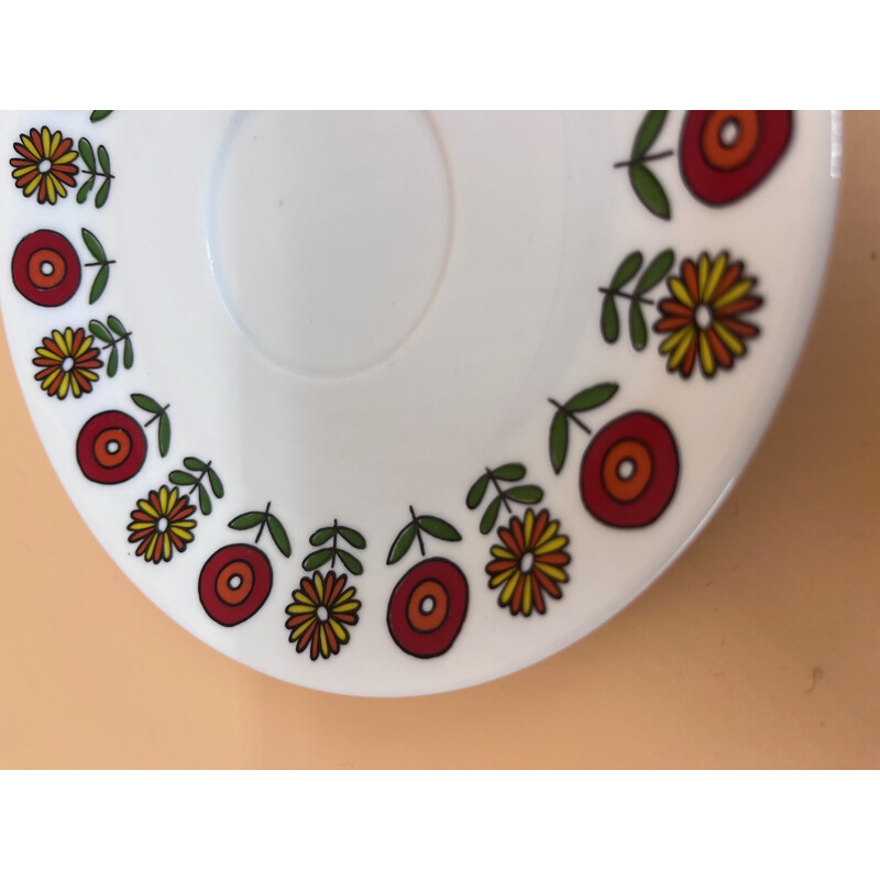 Conjunto de 4 copos vintage com 6 pires de porcelana, 1970