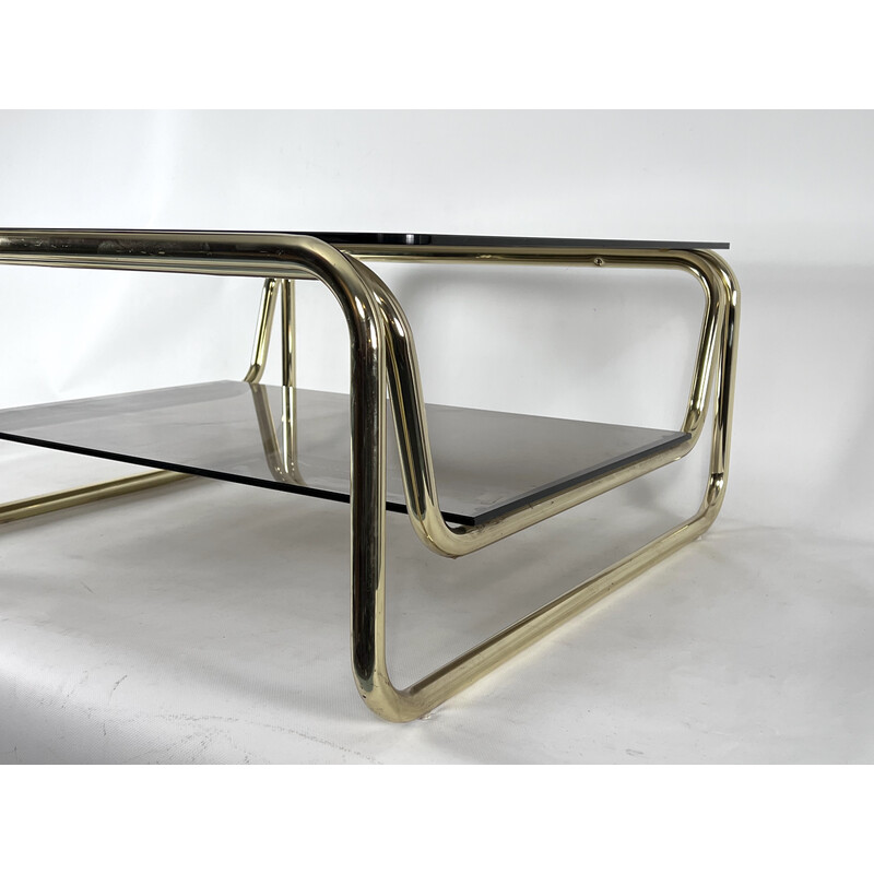 Vintage brass and glass coffee table, Italy 1970s