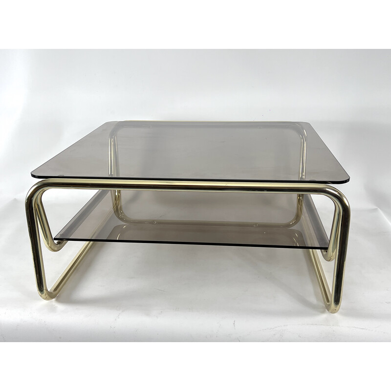 Mesa de centro vintage de latón y cristal, Italia años 70