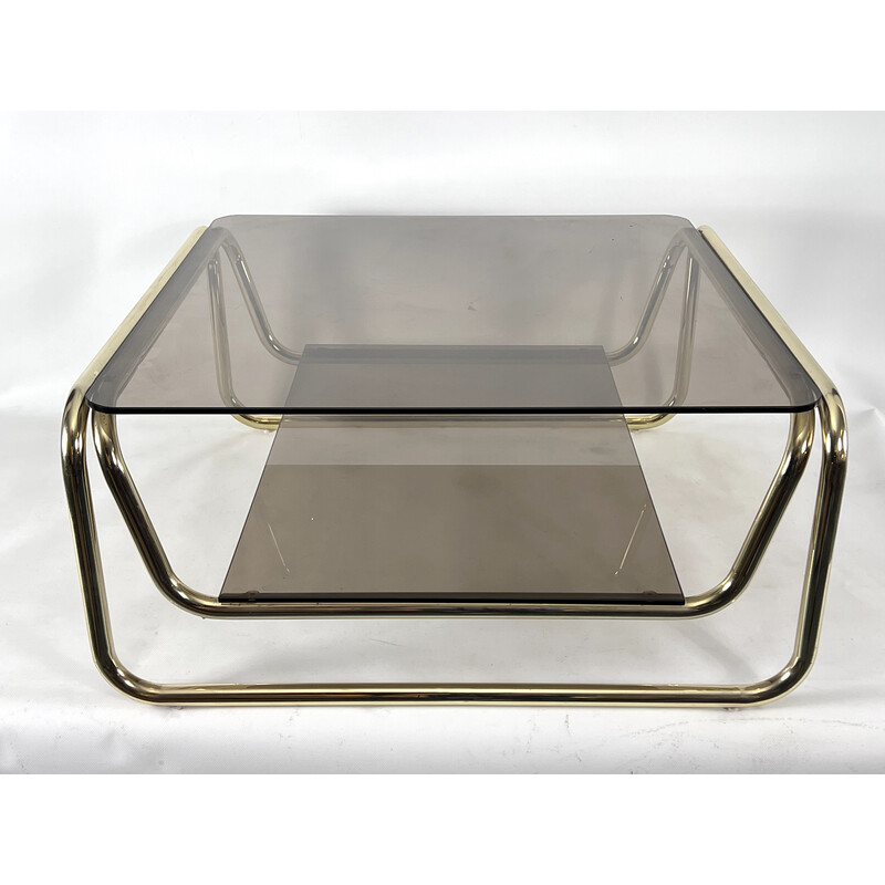 Vintage brass and glass coffee table, Italy 1970s